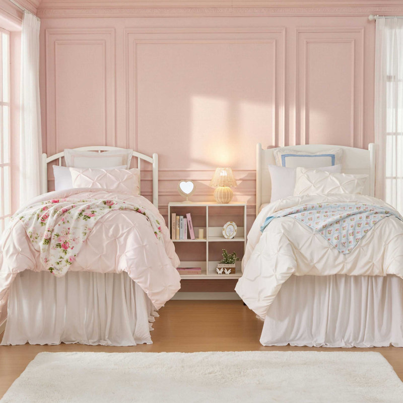 Laura Ashley Solid Satin Pintuck Reversible Comforter Set